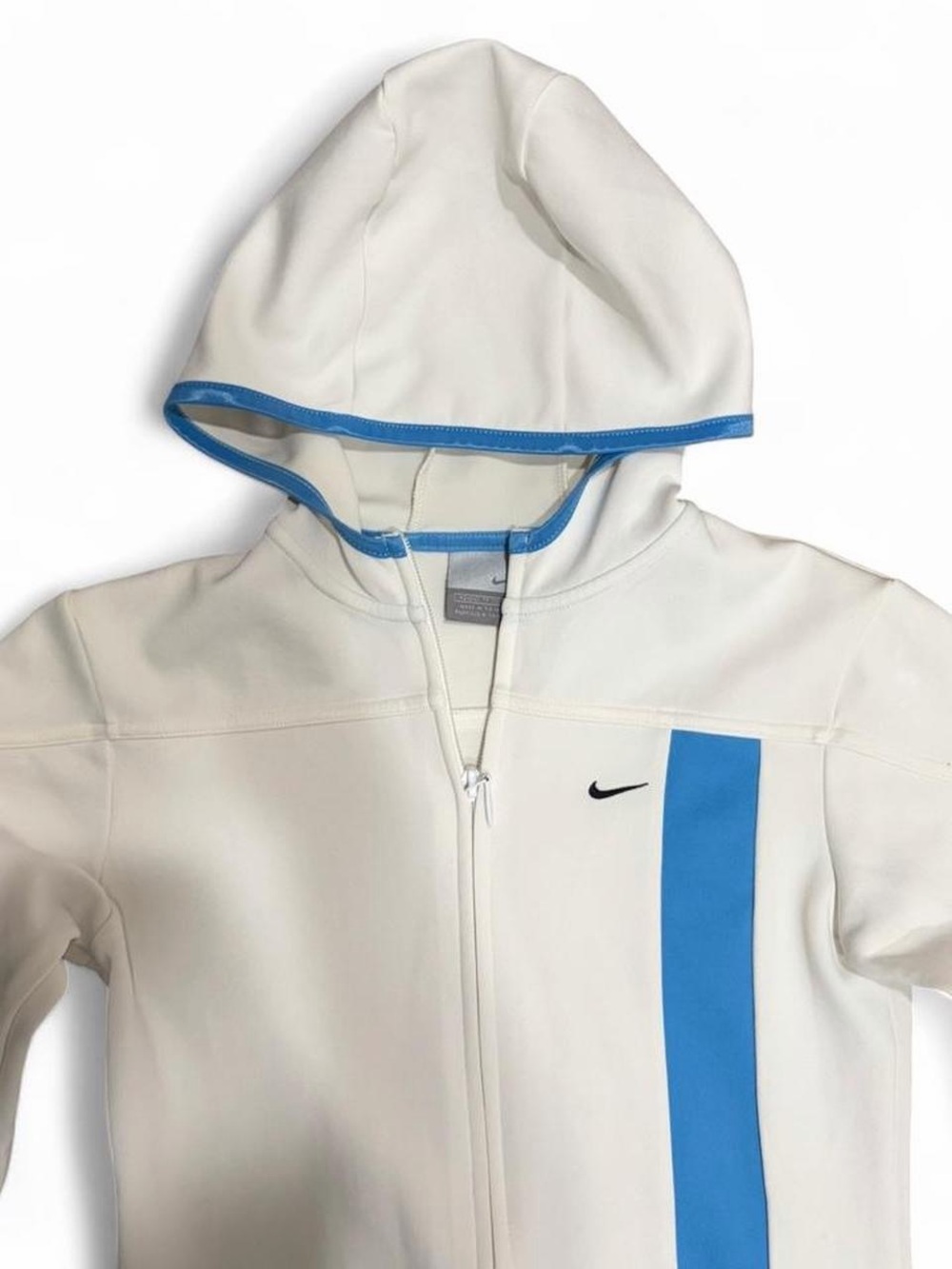 Nike White womens Zip Hoodie with Light Blue Stripe - Picture 2 of 4
